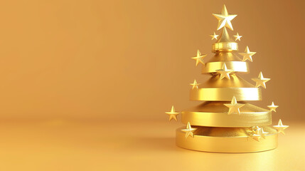 Golden Minimalist 3D Stereo C4D Christmas Tree Background
