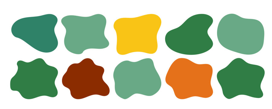 Biomorphic amorphous form, curvy, smooth edges, playful splotch effect. Muted palette in this digital poster template with a retro groove. Colorful vector graphic elements in a trendy, modern design