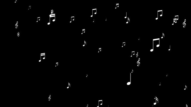 musical notes flying alpha channel animation, white notas music and song play isolated overlay social media motion design element	