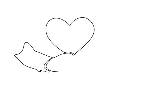 Animated self drawing of continuous line draw of hands holding heart. Concept of love relationship and volunteer organisation. Full length one line animation. 4K