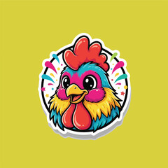 Vibrant Cartoon Rooster Head Illustration Sticker.eps