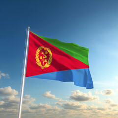 The Eritrea flag waving against a bright blue sky, symbolizing Republic Day and Independence Day.