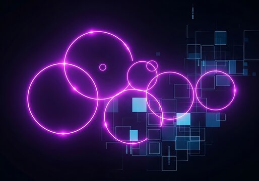 Neon Circles and Geometric Shapes on a Dark Gradient Background