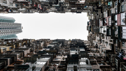 View of dense residential buildings in Hong Kong