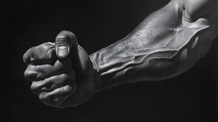 Detailed view of forearms locked in a powerful clinch 