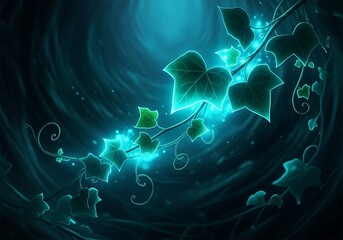 Mystical Ivy Glowing in an Enchanted Forest with Azure Light Effects
