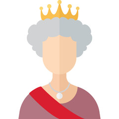 Flat Design Monarch Icon With Golden Crown Red Sash And Pearl Necklace On A Transparent Background Representing Royalty And Authority