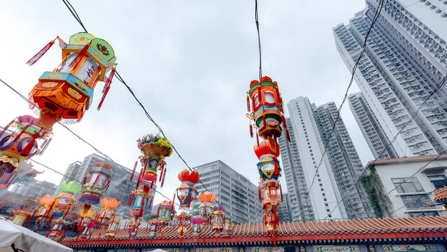 Colorful lanterns at Wong Tai Sin Temple in Hong Kong