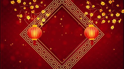 Traditional chinese new year lantern, golden pattern, festive particles on vibrant red background. - Powered by Adobe
