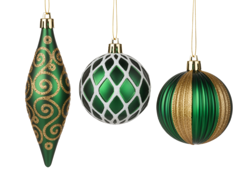 Elegant Green Ornaments with Gold Accents – Festive Holiday Decor in Classic Style

