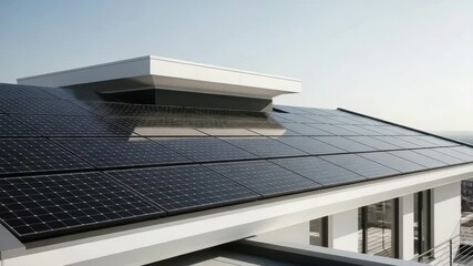 Solar panels installed on a modern building roof for renewable energy generation and sustainability - Powered by Adobe