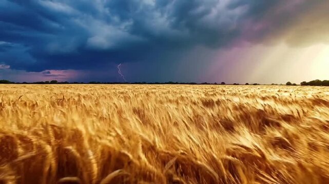 Golden wheat field under dramatic sky