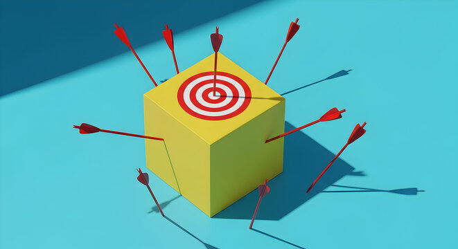 Visualize a creative concept of business challenges, mistakes, and failure with arrows missing the target, highlighting the need for improvement.