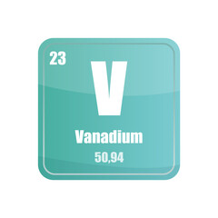 Vanadium chemical element tile. Atomic number twenty three. V sign Vector icon. Blue gray square shape.