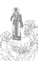 Saint Stefan Urosh I (name english). Greek coloring page in Byzantine style