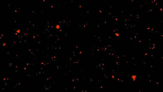 embers and sparks flying upward night 4k loop features, dust particles over black background overlay, abstract glowing particles of burning fire on a black background, bonfire flares, fiery embers,	