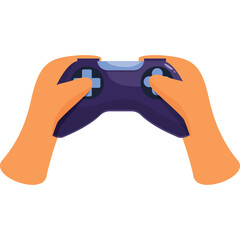 Hands Holding Video Game Controller Playing Digital Game With Blue Buttons And Joystick In Orange Skin Tones On Transparent Background