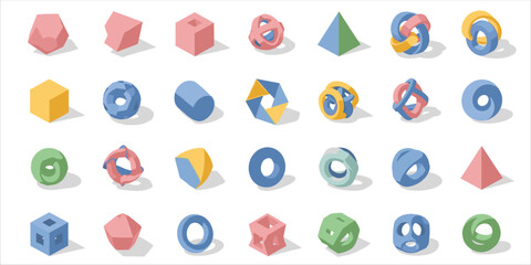 3D abstract geometric shapes collection for design, poster, banner, print, and infographic.