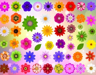 Assorted colorful floral arrangements floating on a blurred background