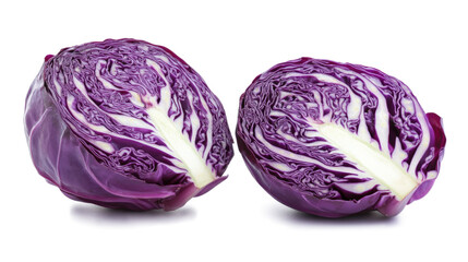 Obraz premium Two pieces of purple cabbage are cut in half