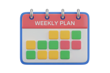 Weekly plan calendar for scheduling and organizing  . Isolated on transparent background, png