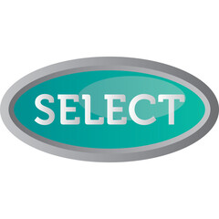 Glossy Teal Oval Button With The Word SELECT In White Text On A Transparent Background