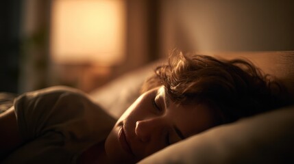 Serene slumber - A woman peacefully resting in her bed.