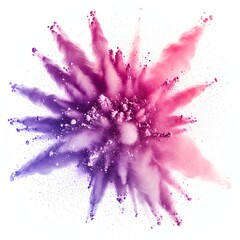 A vibrant explosion of pink and purple colored powder creating a dynamic and abstract cosmic cloud effect, isolated on a clean white background