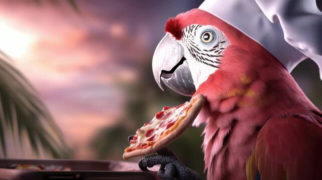 Italian brain rot, 3D drawing of owl and pizza, , surreal neon chaotic humor, bizarre absurd art, copy space