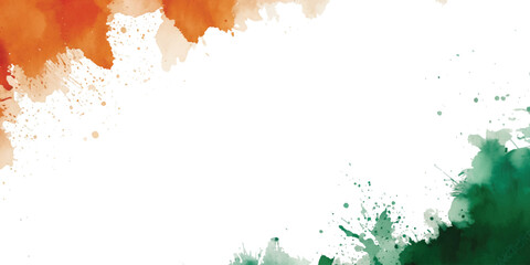 Abstract indian watercolor paint splash background in orange and green colors independence, republic, 26, january, orange, green, splash, texture, paint, artistic, white, vector
