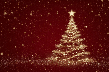 Beautifully decorated Christmas tree shining in soft snowfall