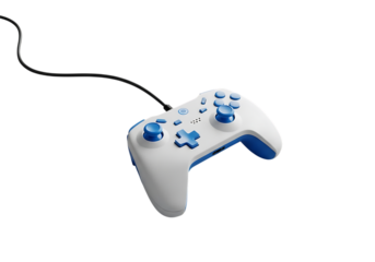 White and blue video game controller isolated on transparent background