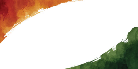 Saffron and green watercolor border frame with white copy space india, republic, independence, day, vector, png,