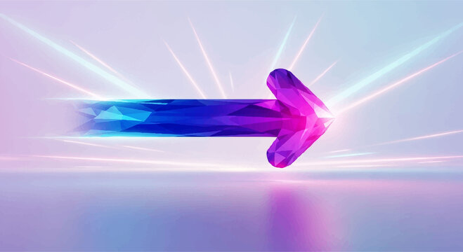 Purple and blue arrow is shown in a bright, colorful light