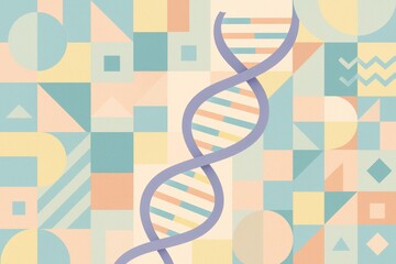 Abstract DNA illustration with geometric shapes and pastel colors
