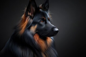 Majestic German Shepherd Portrait Against a Gray Background, Showcasing Elegance and Charm