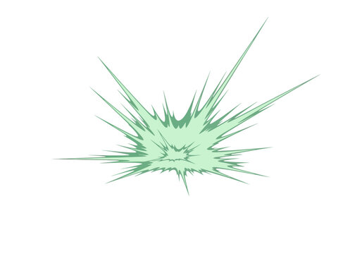 Abstract green explosion or burst effect with sharp spiky lines radiating outwards, isolated on