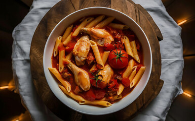 Pasta in Tomato Sauce with Chicken and Fresh Tomatoes.