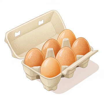Six brown eggs in a cardboard carton