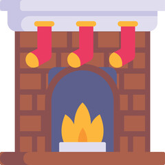 Festive Brick Fireplace With Three Red Christmas Stockings Hanging Above A Warm Glowing Fire On A Transparent Background