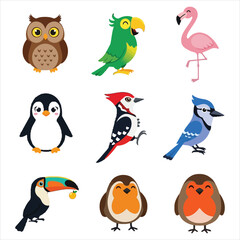 Obraz premium Adorable cartoon birds vector art collection