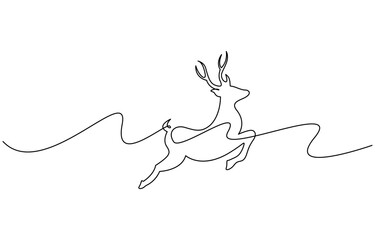 One continuous line drawing of christmas reindeer vector illustration. Isolated on transparent background