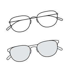 大人ミニマルの斜めメガネ・俯瞰アイテム｜シンプル線画ベクター