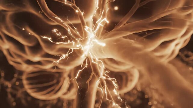 Mental calm and emotional stability, through the limbic system bathed in soft golden tones, neurotransmitters flow evenly