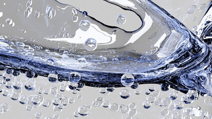 Water flow overlay with bubbles on transparent background, isolated