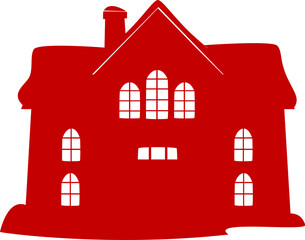 Christmas holiday mansion home silhouette or sticker. Merry Christmas party home decoration, winter celebration cottage red vector sticker. Xmas holiday house isolated silhouette or shape