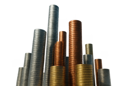 Stacks of coins representing growth, savings, and investment