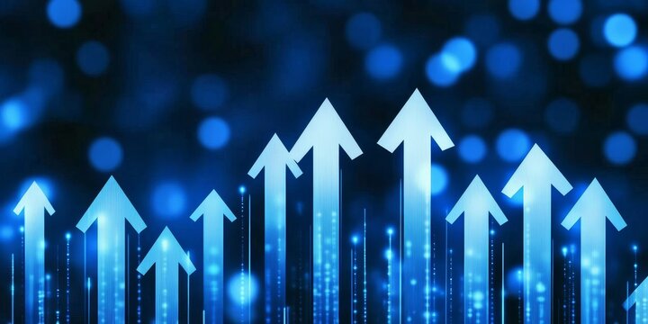 Business Growth and Market Trends Analysis with Upward Arrows on a Blue Background Image Concept - Powered by Adobe