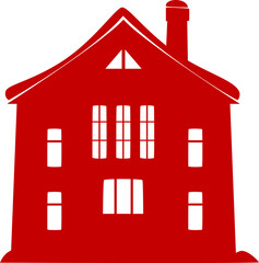 Christmas holiday cottage home silhouette or sticker. Xmas holiday cottage silhouette, winter celebration mansion red vector sticker. Merry Christmas party house decoration or shape