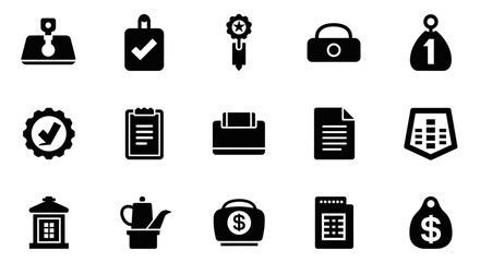 Modern business icons collection featuring finance, security, and achievement symbols for professional projects and presentations